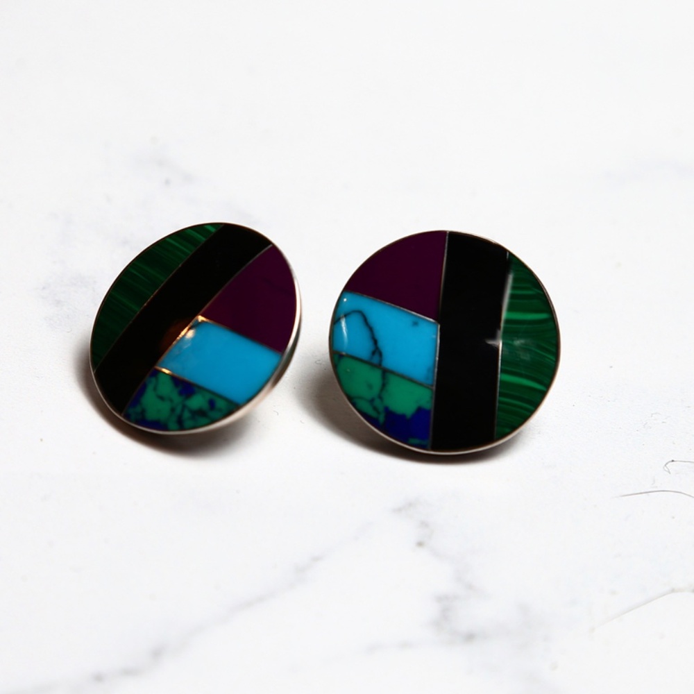 Taxco Mexico Sterling Silver CII Button Earrings